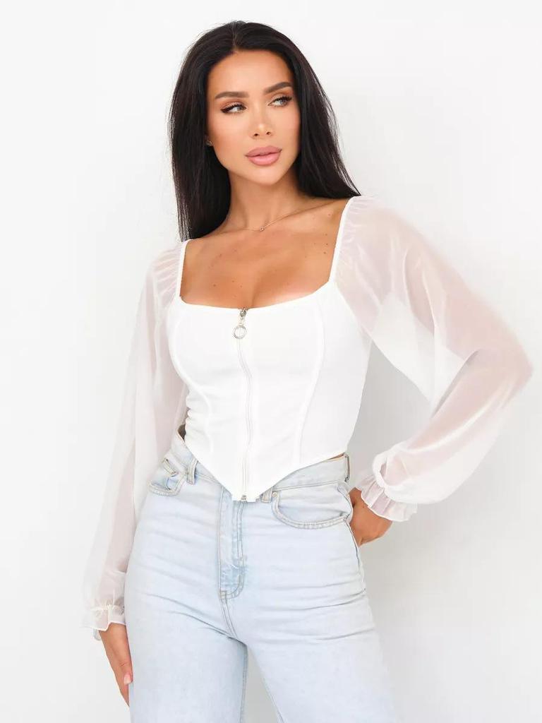 European-American V-Neck Lantern Sleeve Chiffon Blouse, 2025 Women's Fashion