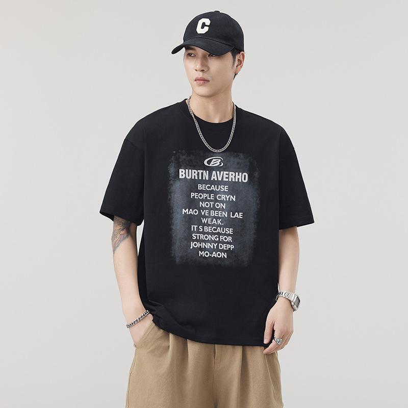 New Summer Men's Cotton Round Neck T-shirt Fashionable Loose Short-sleeved Top Short