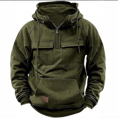 Men's Vintage Distressed Solid Color Hooded Sweatshirt - Long Sleeve Autumn/Winter Outerwear