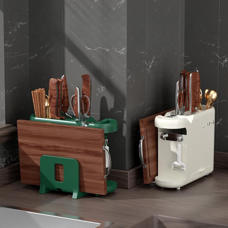 1ks držák na kuchyňské nože, držák na prkénko, klec na nože a vidlička Integrovaný úložný stojan s držákem na brusný kámen