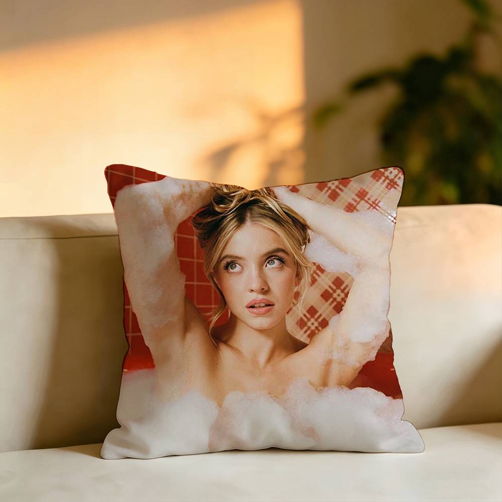 Pop Actress SSydney Sweeney Pillow Case Square DoubleSided Sofa Cushion Cover Bedroom Bedside Pillow