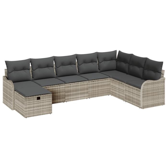 Ensemble de Canapé de Jardin 8 Pièces avec Coussins Gris Clair Poly Rattan, Canapé de Jardin 2 Places avec Coussins Gris 3359031