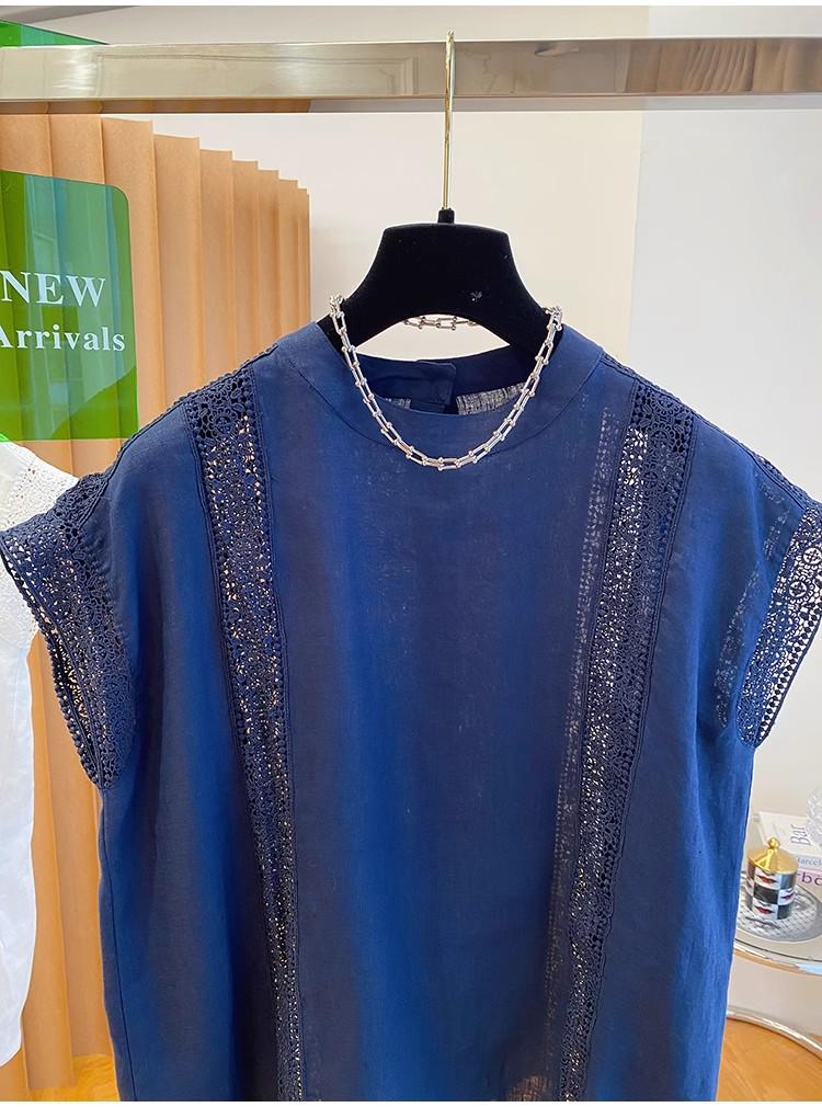 Women's White Lace Cotton Top - 2025 Summer Flutter Sleeve Patchwork Design
