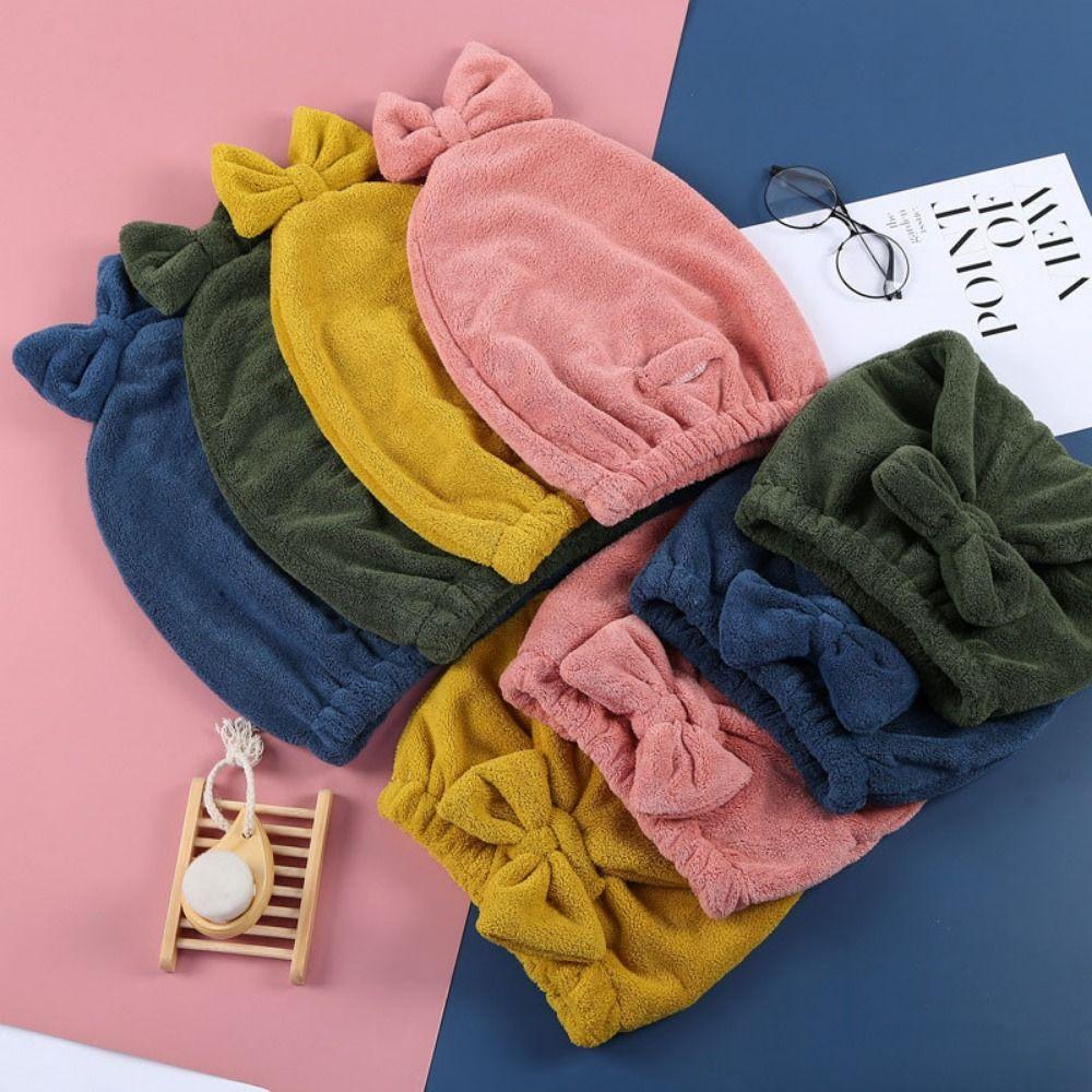 

Soft Bowknot Absorbent Dry Hair Cap Wrap Towel Hair Drying Hat Coral Fleece