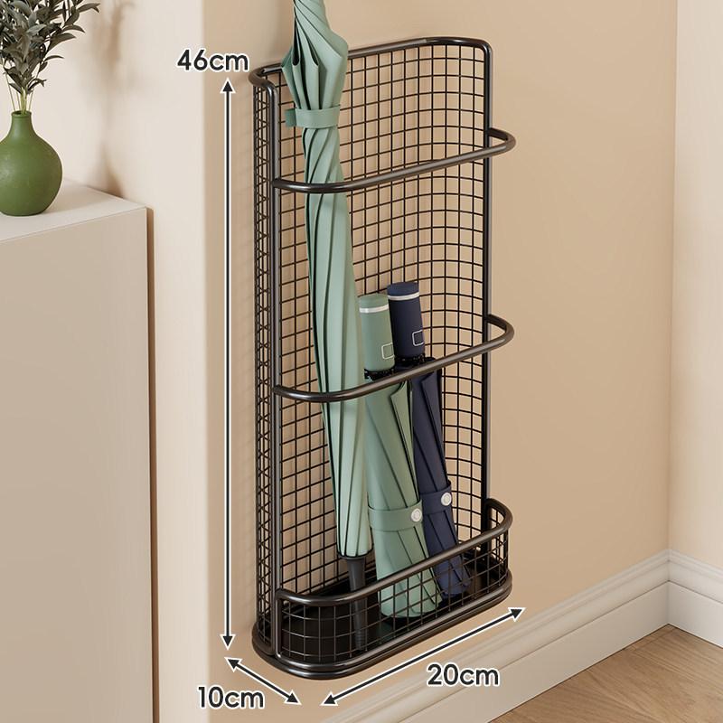 Wall Mounted Umbrella Holder Metal Mesh Storage Rack with Drip Tray & Installation Kit for Home Entryway