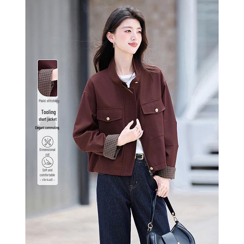 

Si Shui Nian Hua Plaid Patchwork Petite Workwear Jacket M