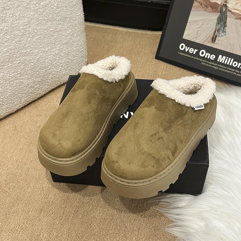 Large Size Fluffy Slippers for Women's Outer Wear 2025 Autumn and Winter New Velvet Casual Warm Thick-soled Bag Head Half Slippers