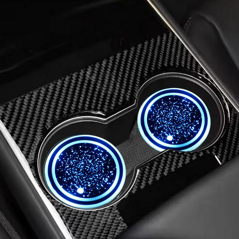 Car Coaster With Light Non-Slip Car Coaster Cup Mat LED Lighted Insert Coaster Cup Mat For Drink 7 Colors Changing For Caravan