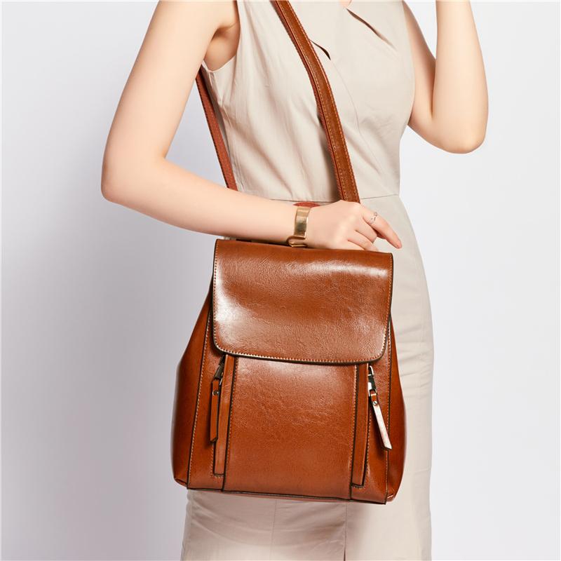 Echter Lederrucksack für Damen Trend Designer Ölwachs Rindsleder Tagesrucksack College Mädchen Reise Schultaschen
