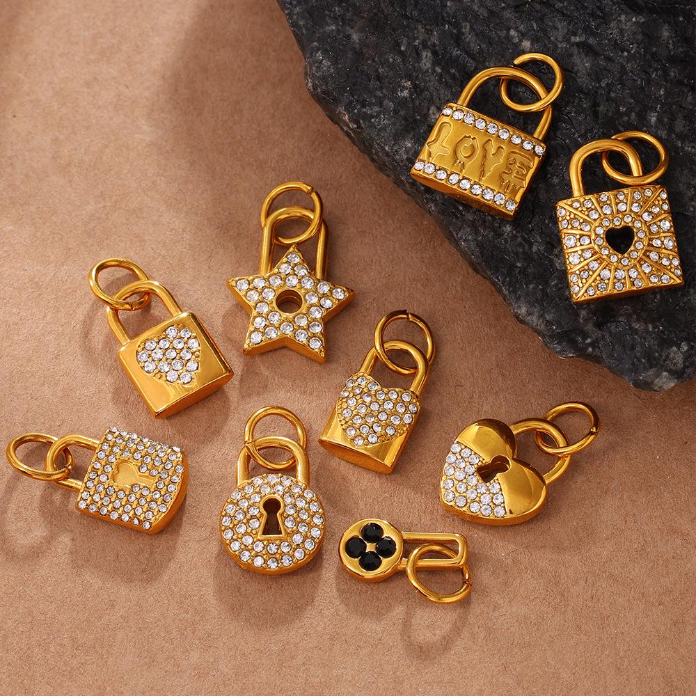 Retro Rhinestone Lock Pendant - Heart & Star Charm for Women