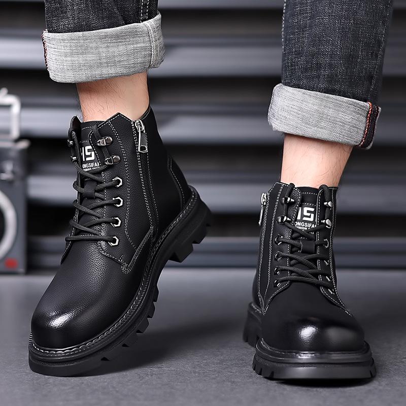 Northeast Men's High Top Leather Cotton Boots - Warm, Velvet-Lined for Autumn/Winter Outdoor Work & Mountaineering.