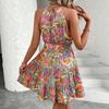 Europe, America 2026 Spring and Summer New Women's Clothing Sexy Straps Neck Split Printing Holiday Dress