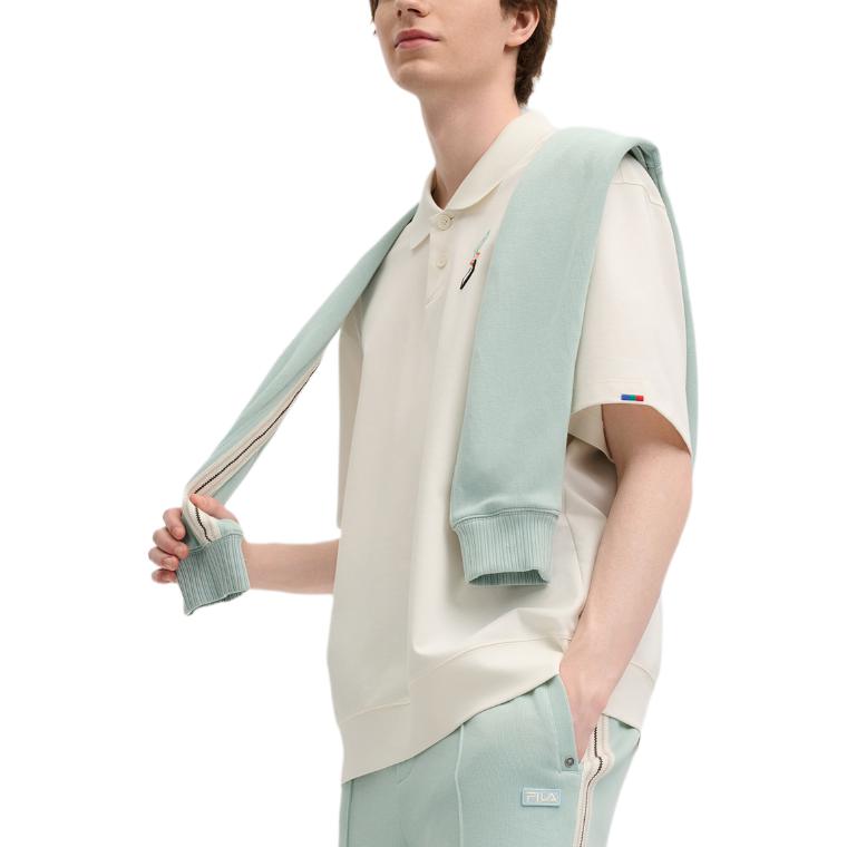 FILA Original Comfortable Casual Short Sleeve Polo Shirt Unisex tops Cloud-Mushroom-White F51M519104F-WT