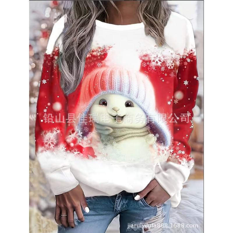 Womens 3D Printed Christmas Sweatshirt Long Sleeve Crew Neck Loose Fit Winter Casual Top