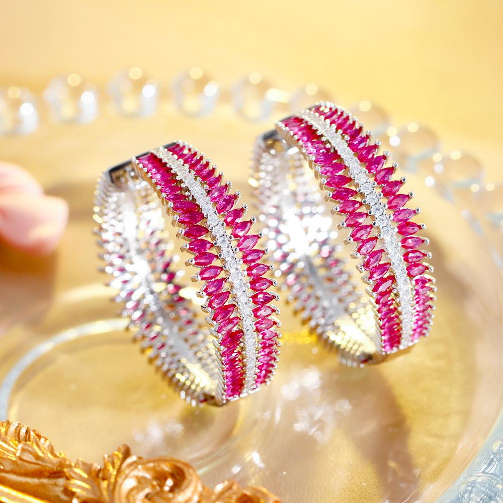 Heavy Industry Light Luxury Ruby Circle Earrings Micro-Inlaid Zircon Women'S Earrings Ear Buckles Temperament