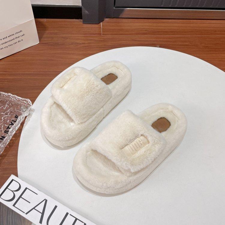 European muffin thick-soled fluffy shoes for women's 2025 autumn and winter new fashionable versatile open-toed cotton slippers one-word drag