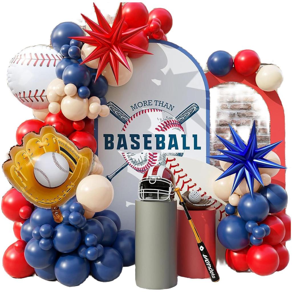 Baseballová balónková brána Sada červená modrá konfetová balónková girlanda pro narozeninovou svatební baseballovou tématickou párty dekoraci