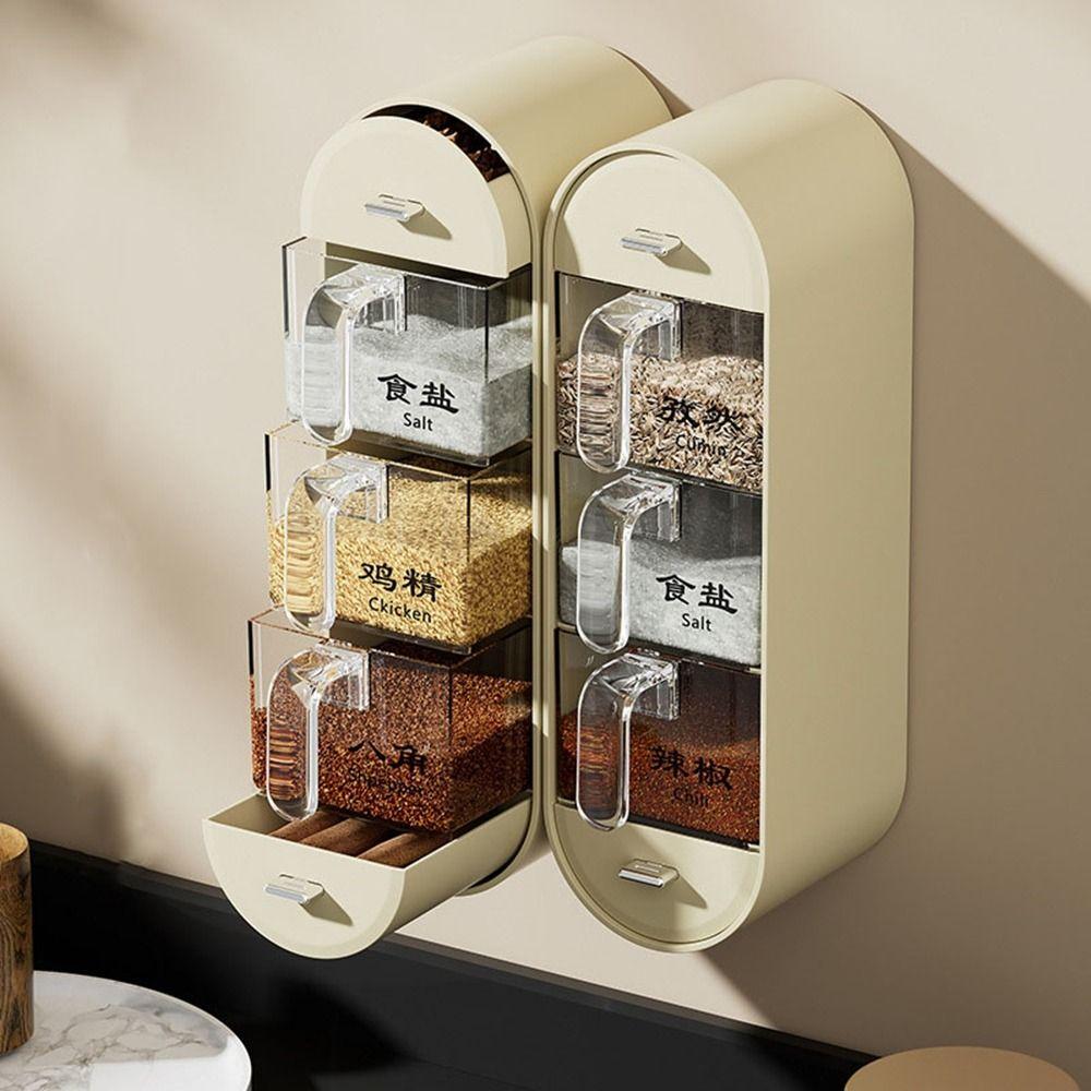 Plastic Wall-Mounted Seasoning Box Sealed Spice Container Practical Condiment Container  Kitchen