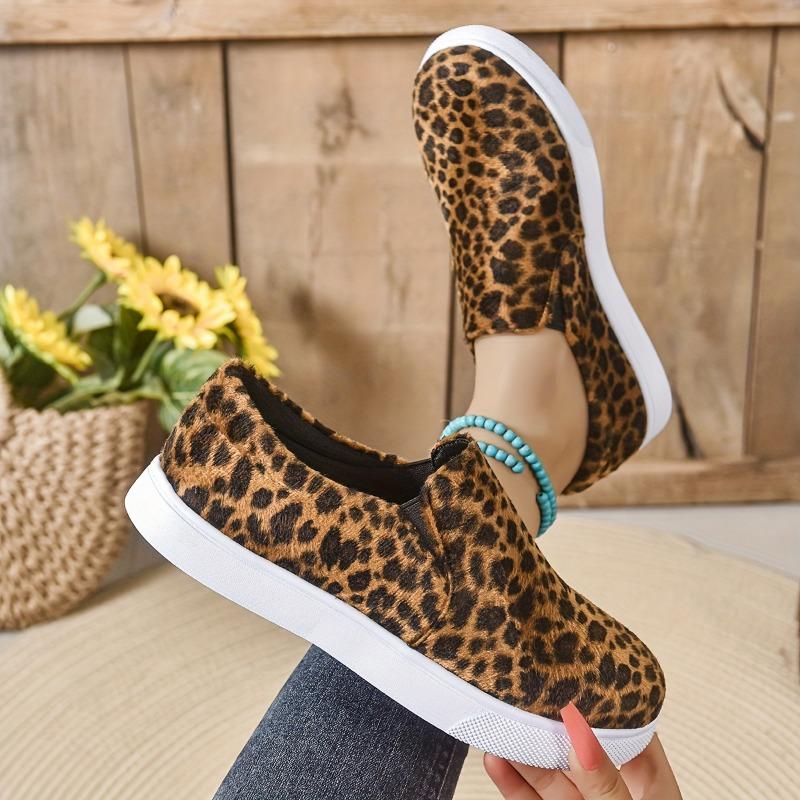 Comfortable Women's Chic Leopard Print Slip-On Sneakers Synthetic Faux Leather Insole