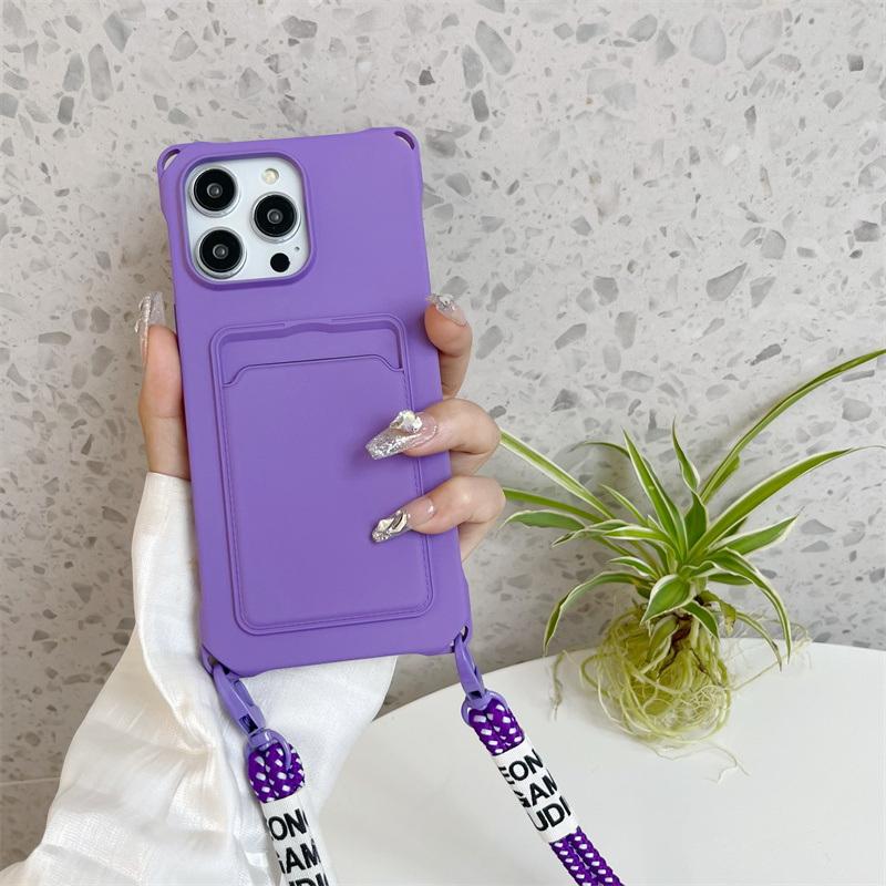 Candy Color Slot pentru card TPU Husă moale pentru telefon pentru iPhone 16 Pro Max 15 14 Pro 13 12 11 Snur mată, antișoc, protecție pentru lentile