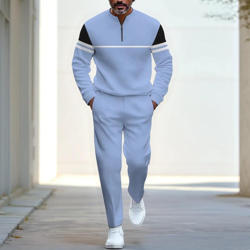 Spring Autumn Fashion Streetwear Men's Long-Sleeved Half-Zipper Stand-Up Collar Men's Casual Sportswear Two-Piece Set