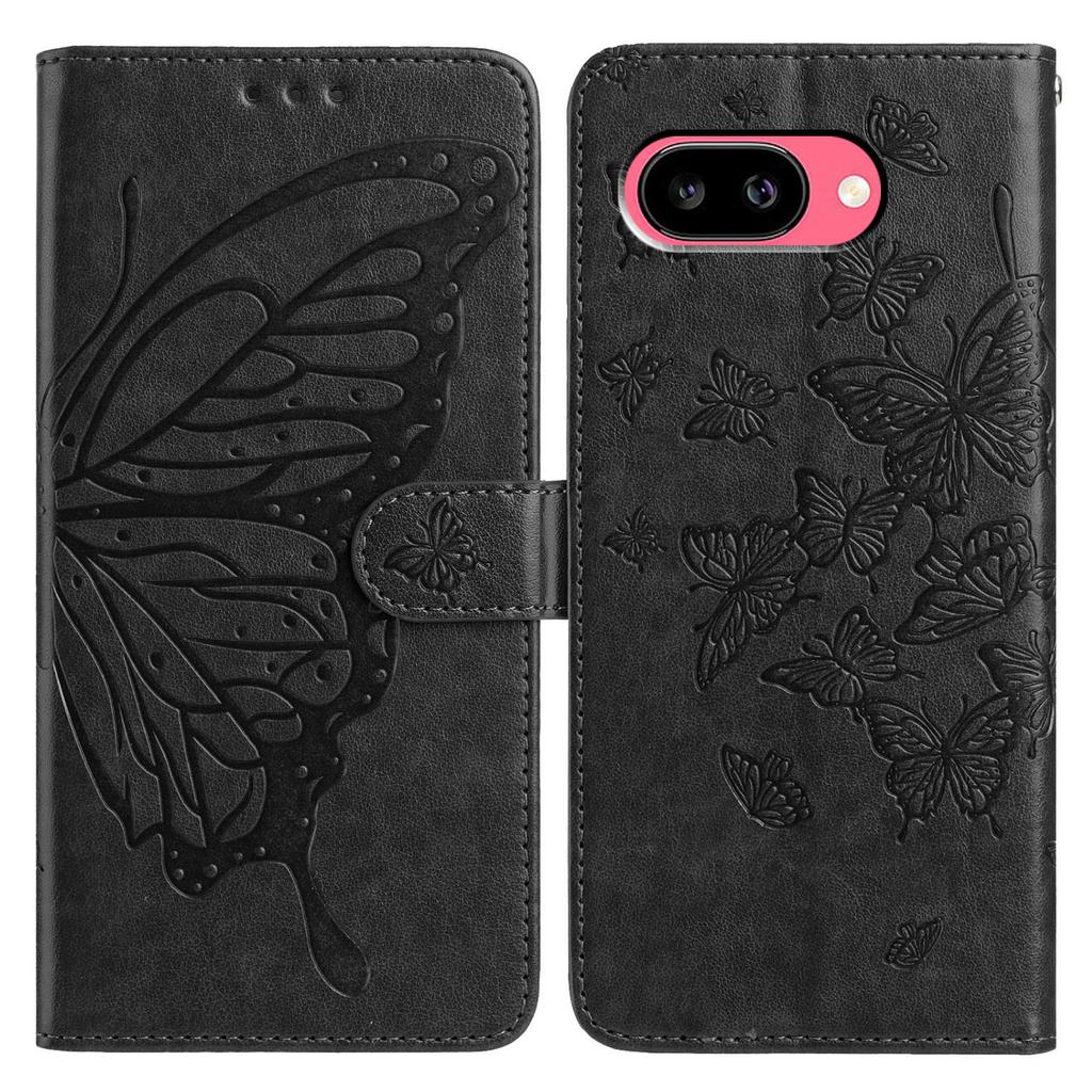 Für Google Pixel 9a Hülle Schmetterling Prägung Geldbörse Ständer PU Leder Klapphandyhülle mit Trageband