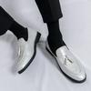 2024 High End Brand Men's Shiny Leather Shoes Luxury New Massage Sole Loafers Commuting Work Men's Flat Shoes Simple White
