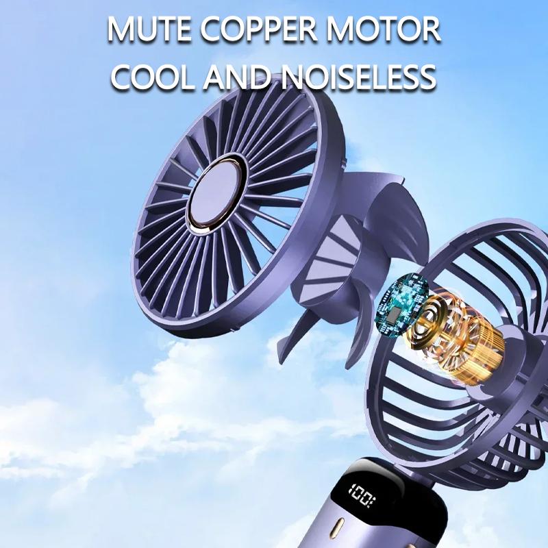 Portable Handheld Mini Fan Foldable Neck Hanging Fans 5 Speed USB Rechargeable Fan with Phone Stand and Display Screen 1800mAh