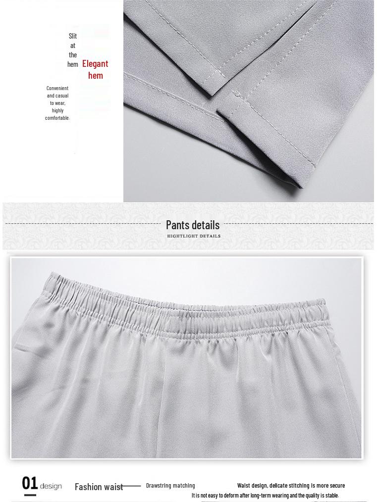 Summer Ice Silk Short Sleeve Zhongshan Collar Shirt for Middle-Aged and Elderly Men – Grandpa Chinese Style Tang Suit Set