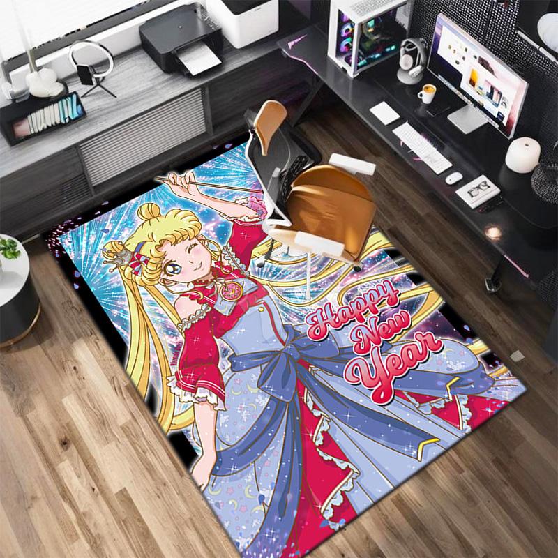 Cute cartoon theme Sailor Moon Tsukino Usagi cartoon rug Multifunctional household anti-slip decorative door mat, outdoor floor mat, and carpet Y14