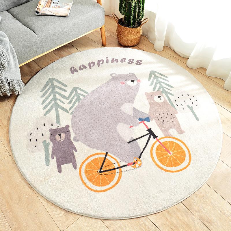 Round Lamb Cashmere Cartoon Printed Home Living Room Non-Slip Carpet Sofa Bedroom Tatami Bedside Blanket Rugs