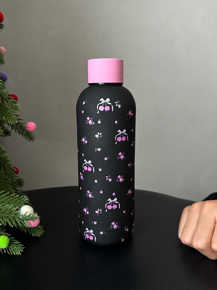 

Термос-чашка из нержавеющей стали Cherry Black 2024 года — большая емкость, портативный, стильный для девочек 401-500ml