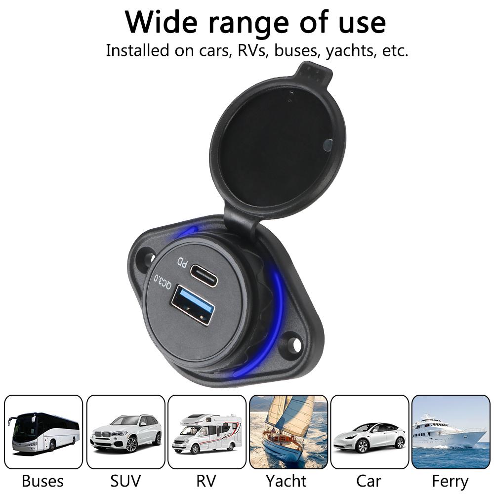 Car Charger USB Charger with Sliding Cap Fast Charge USB Charger Light Car Charger 12-24V QC3.0+ PD Car USB Port Charger