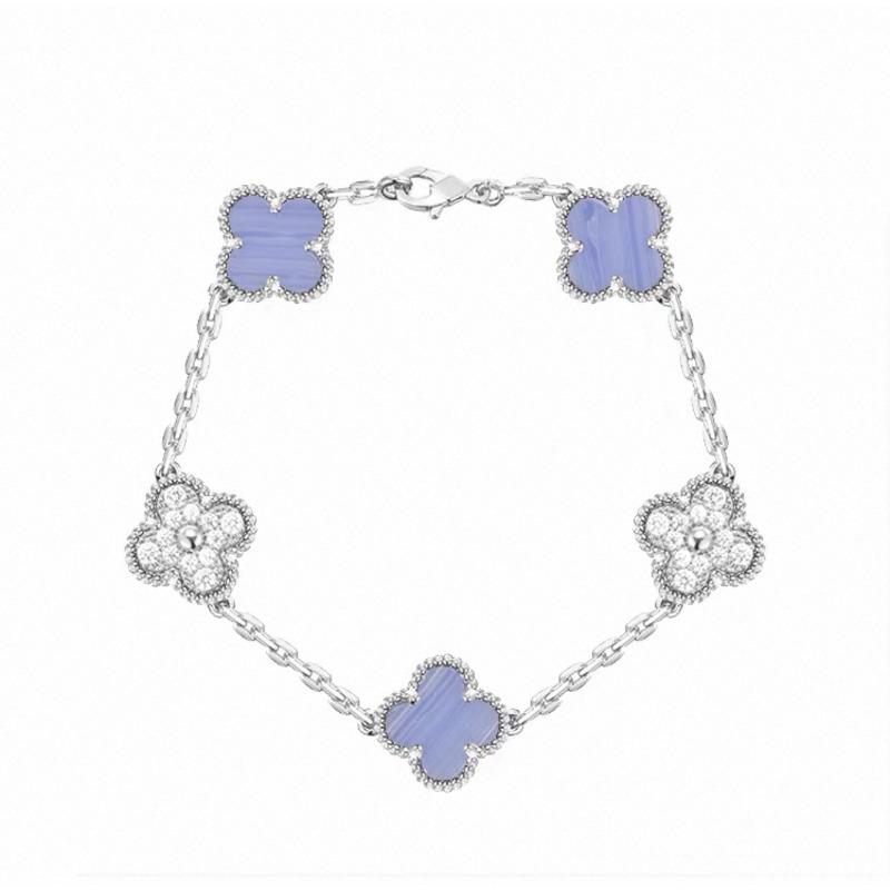 Four-leaf Clover Five-flower Bracelet for Women Rose Gold Lucky Clover Bracelet with White Mother-of-pearl and Red Agate Fashionable Bangle
