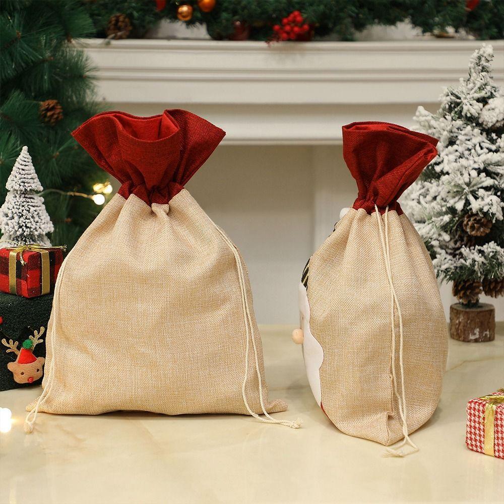 Cartoon Santa Snowman Deer Christmas Gift Bag Dimity Two Sizes Christmas Apple Bag Multicolor Large Capacity