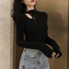 Threaded Half-high Neck Base Shirt for Women In Autumn and Winter Fashionable Inner Wear Slim and Cute Top Exposed Collarbone Long-sleeved T-shirt