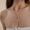 Women's Shiny Zircon Heart Pendant Necklace Sweet Color Geometric Gold PVD Plated Suitable for Graduation Gift