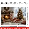 2D flat flag. Warm Christmas theme banner background. Christmas indoor scene theme. With a burning fireplace.zyc