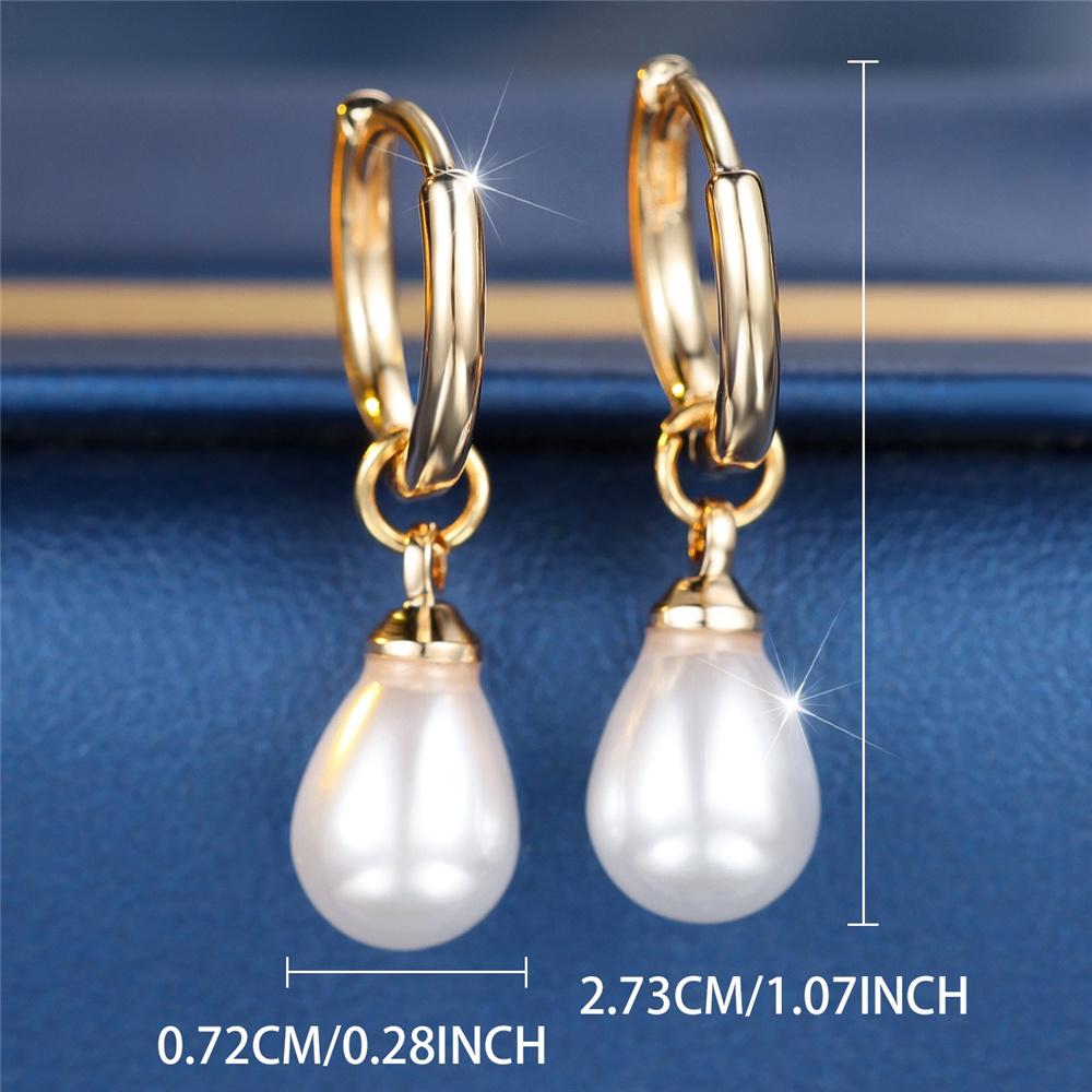 Pendientes de Aro con Piedra Blanca Perla Gota de Agua Vintage Moda Color Oro Plata Boda Para Mujeres