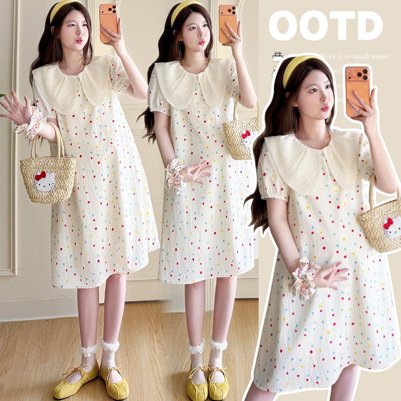 2026 Summer Polka Dot Doll Collar Maternity Dress – Fresh & Cute M