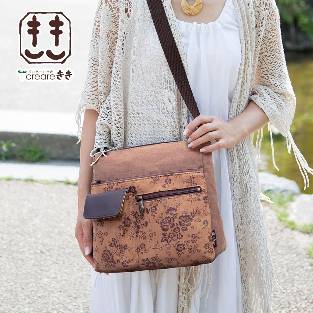 Creare Kiki Dames Schoudertas, Lichtgewicht, Crossbody, Gemaakt in Japan, Kaki Tannine Geverfd, Kimono Stijl, Multifunctionele Zak Schoudertas