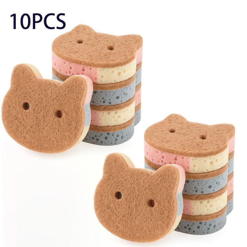 Newest Multi-color Wood Pulp Cotton Dishwashing Sponge with Magic Cleaning Ability - Available In 1/5/10 Pieces