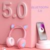 Bluetooth Headphones glowing cute LED Cat Ear Paw Girls Gift Kids Headset Wireless HIFI Stereo Bass 3.5mm Plug With Mic
