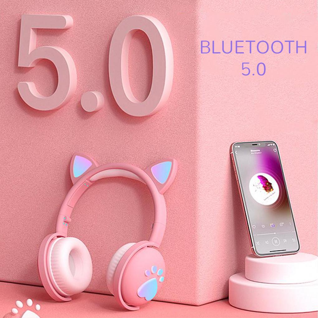 Bluetooth Headphones glowing cute LED Cat Ear Paw Girls Gift Kids Headset Wireless HIFI Stereo Bass 3.5mm Plug With Mic