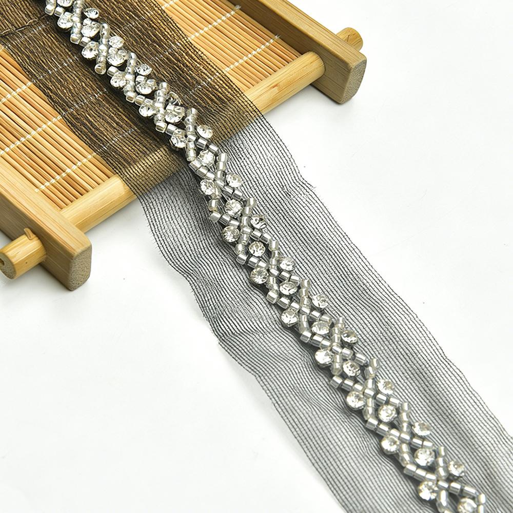 Beaded Pearl Lace Trim Soft Tulle Ribbon Handmade Beading Exquisite Lace Trim For Curtains Sleeve Decoration Bags