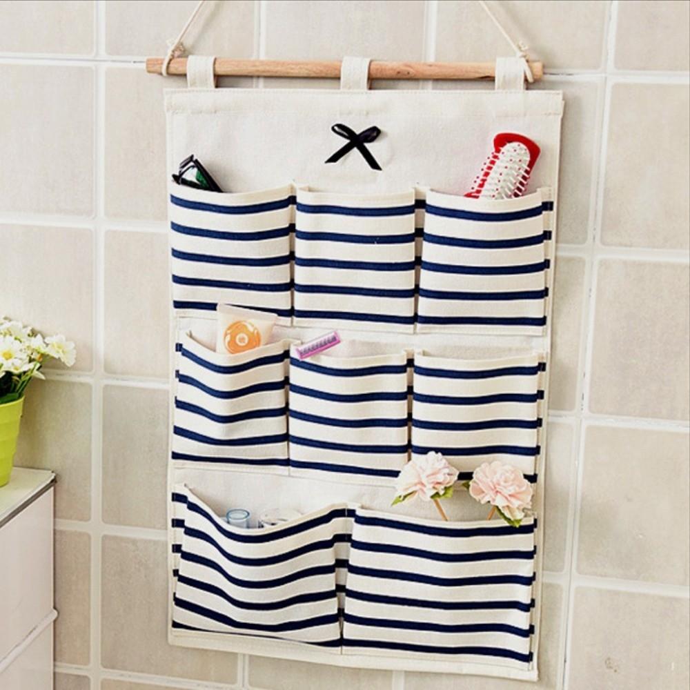 Striped Hanging Storage Bag 6/8 Pockets Multi-Pocket Organizer Dormitory Storage