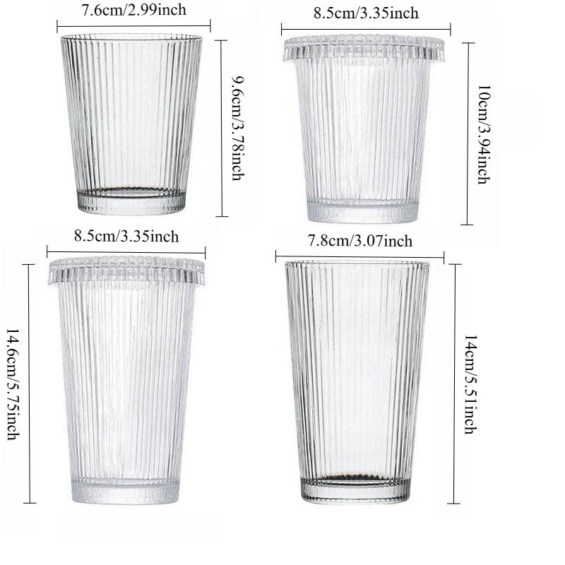 240ml/380ml Creative Cocktail Glass Vertical Pattern Glass Cup Juice Cup Latte Coffee Mug Home Water Cup with Lid Soda Water Cup