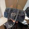 Vintage Denim Boston Bag Women Stylish Crossbody Shoulder With Zip Internal Pockets
