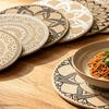 Round Faux Jute Placemats, Woven Table Mats with Nordic Pattern, Heat Resistant Pad for Dining Table, Restaurant Hotel Kitchen Decor