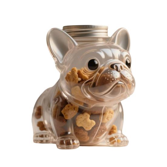 Zavařovací sklenice na pamlsky pro mazlíčky Opakovaně použitelná Tvar psa Skleněná Vzduchotěsná Nádoba na skladování krmiva pro mazlíčky Chihuahua/Francouzský buldoček/Jezevčík Držák na sladkosti a svačiny